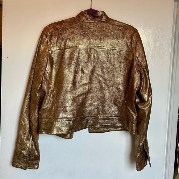 ⚜️ George by Mark Eisen Goat Leather Jacket - Metallic Gold - Size L (12/14) - Picture 7 of 7